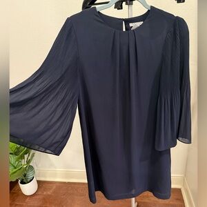 H&M Navy Bell Sleeve Dress Size 6 Sheer Loose Sleeve